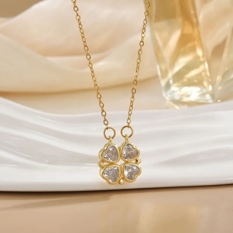 Women's Zircon Four Leaf Flower Magnetic Attraction Double Wear INS Love Heart Pendant Clavicle Chain Fashion Jewelry Necklaces