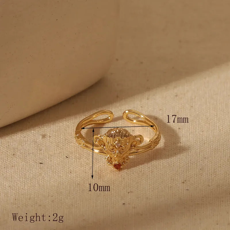Yakemiyou Copper 14K Gold Plated Ring Unset Zircon Black Myth Monkey King Design Adjustable Size Casual Fashion Jewelry