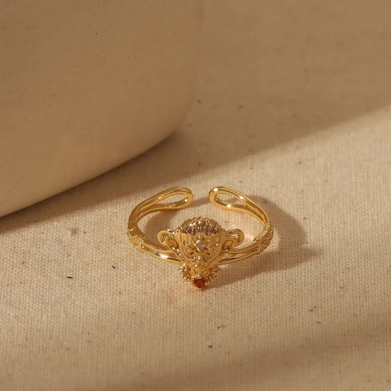 Yakemiyou Copper 14K Gold Plated Ring Unset Zircon Black Myth Monkey King Design Adjustable Size Casual Fashion Jewelry
