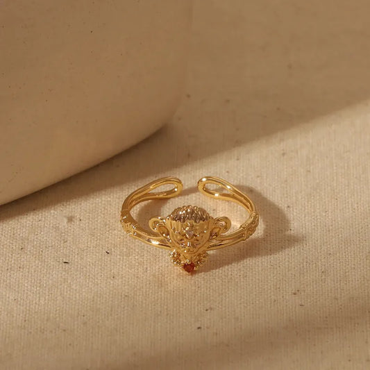 Yakemiyou Copper 14K Gold Plated Ring Unset Zircon Black Myth Monkey King Design Adjustable Size Casual Fashion Jewelry