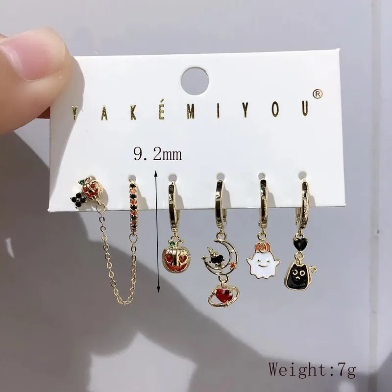 Yakemiyou Copper Plated 14K Gold Embedded Pumpkin Bat Skull Halloween Series Earrings Women's Fashion Jewelry Ear Studs