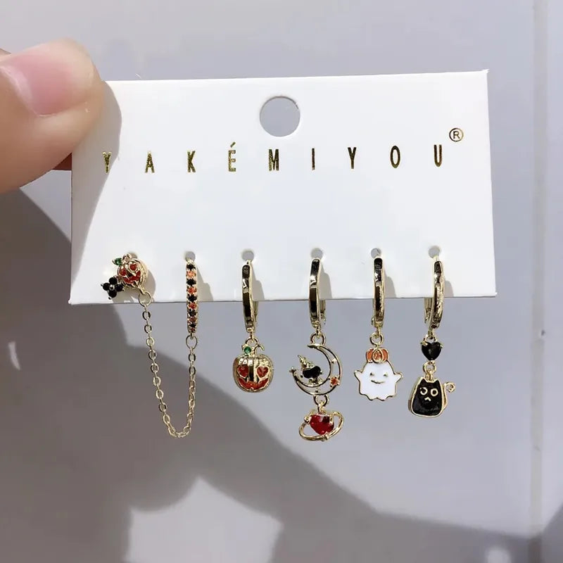 Yakemiyou Copper Plated 14K Gold Embedded Pumpkin Bat Skull Halloween Series Earrings Women's Fashion Jewelry Ear Studs
