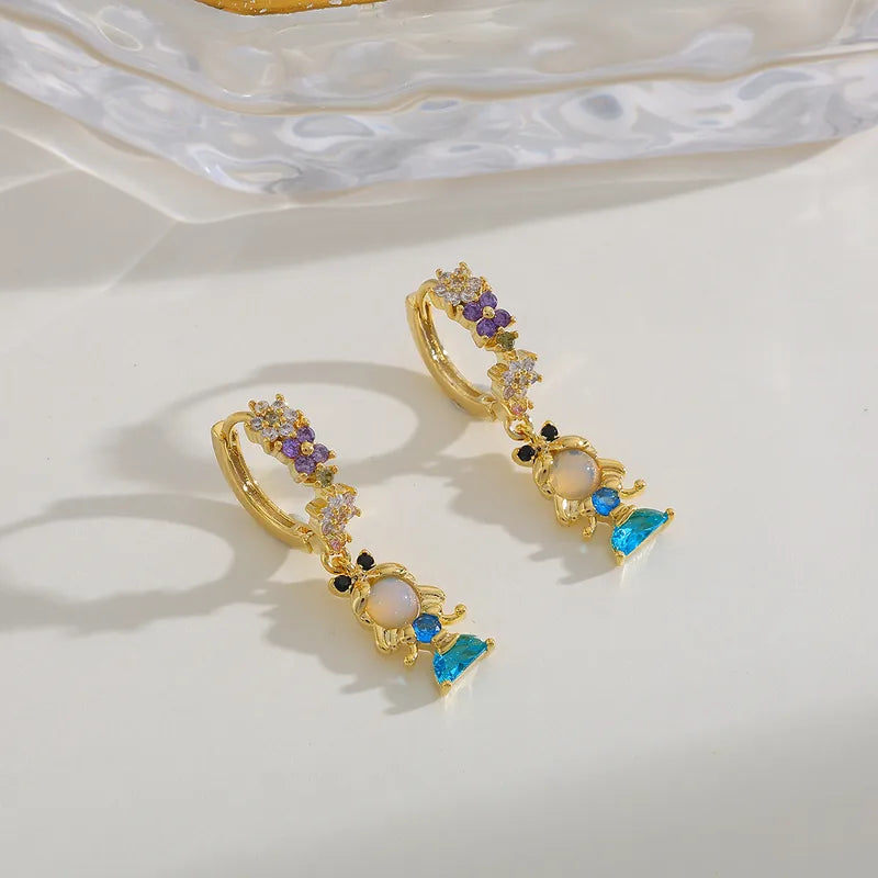 Yakemiyou Copper Plated 14K Gold Embedded Zircon DSN Alice Series Earrings Women's Cute Shiny Polished Finish Four Seasons Universal