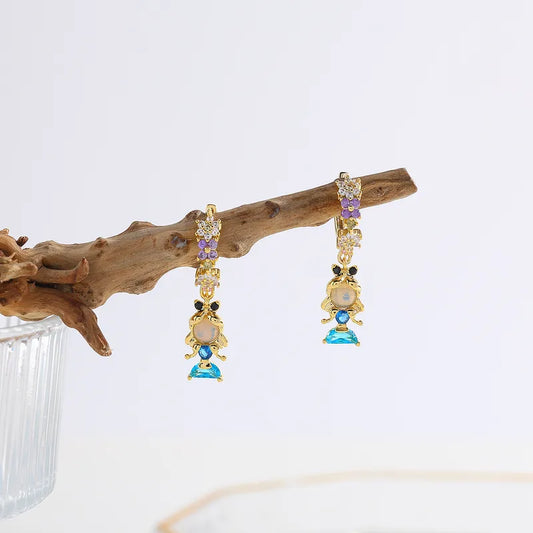 Yakemiyou Copper Plated 14K Gold Embedded Zircon DSN Alice Series Earrings Women's Cute Shiny Polished Finish Four Seasons Universal