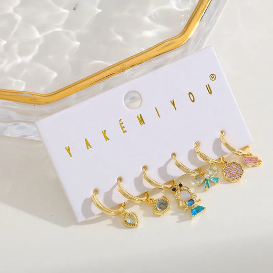 Yakemiyou Copper Plated 14K Gold Embedded Zircon Heart Flower Earrings Set DSN Alice Series Women's Fashion Jewelry Accessories