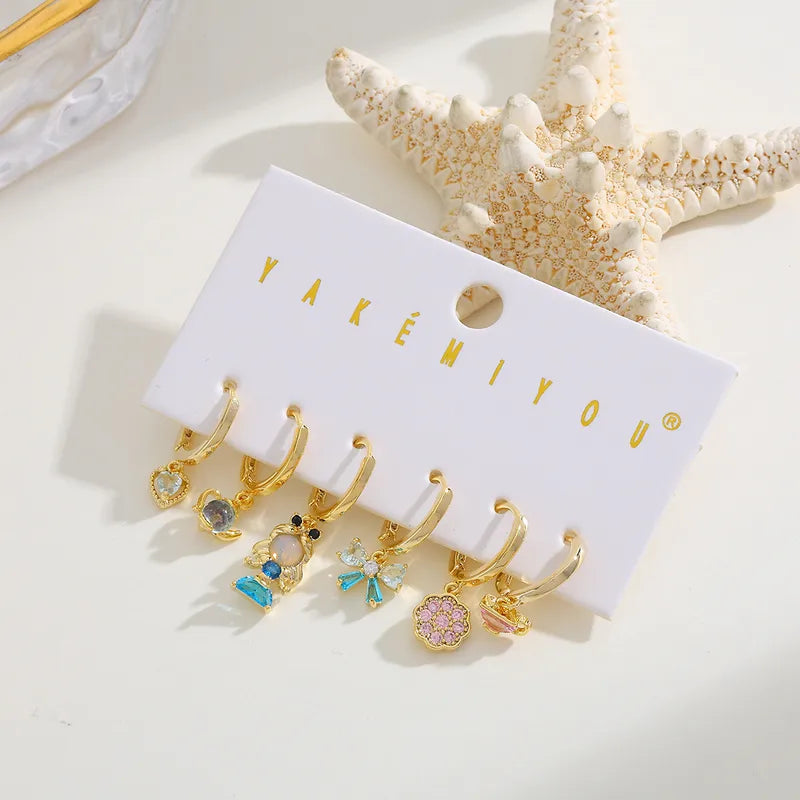 Yakemiyou Copper Plated 14K Gold Embedded Zircon Heart Flower Earrings Set DSN Alice Series Women's Fashion Jewelry Accessories