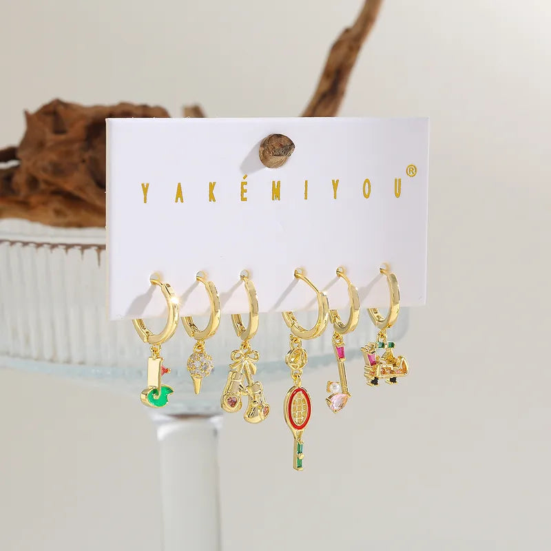 Yakemiyou Copper Plated 14K Gold Embedded Zircon Oil Drop Sports Earrings Set Women's Fashion Jewelry Ear Studs Shiny Glossy